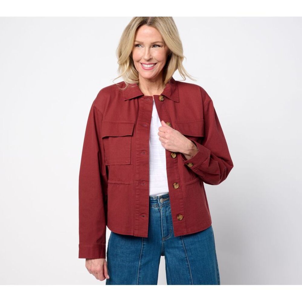 Peace Love World Women's Jacket Sz XS 100% Cotton Drawcord Waist Red